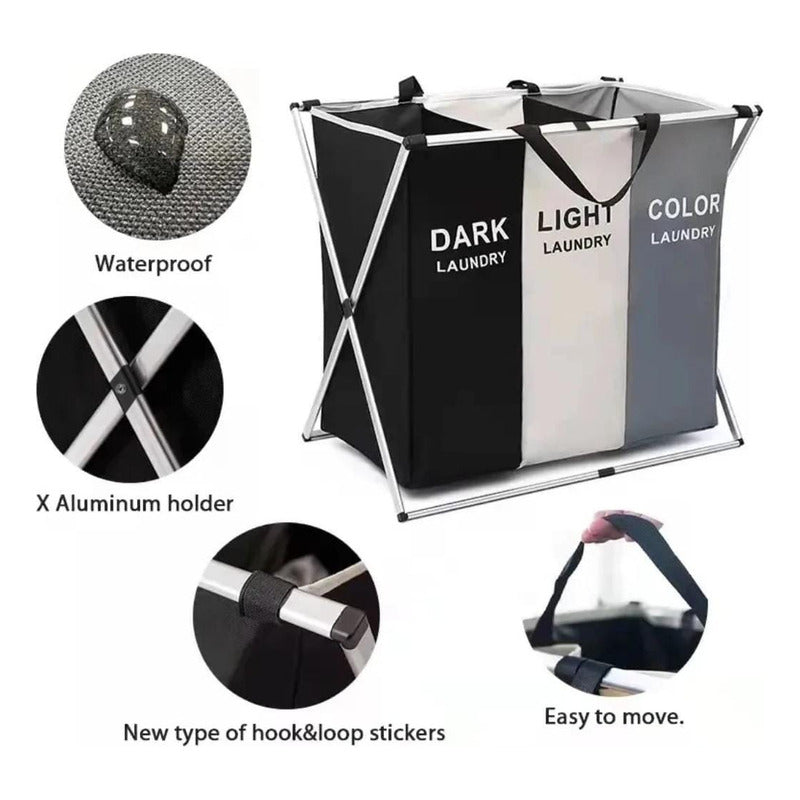 Canasto Ropa Sucia Cesto Organizador Plegable 3 Divisiones Blanco Negro Y Color 3 Divisiones