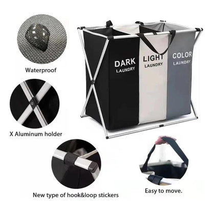 Canasto Ropa Sucia Cesto Organizador Plegable 3 Divisiones Blanco Negro Y Color 3 Divisiones