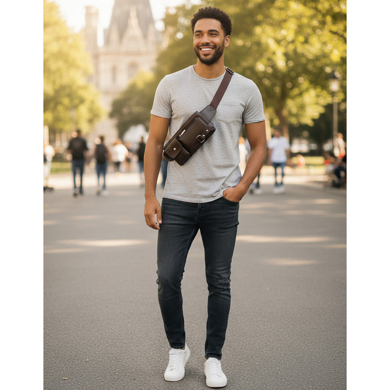 Riñonera Morral Casual Eco Cuero Cuerina Unisex Hebillas 1