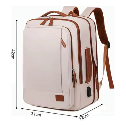 Mochila Antirrobo Usb Expansible Impermeable Trabajo Escolar Beige