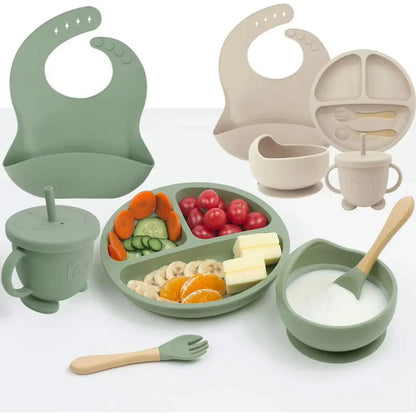 Set De Alimentación Bebe Vajilla De Silicona Varios Colores Rosa