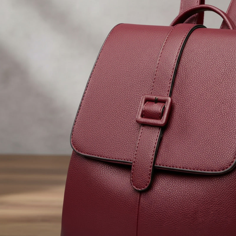 Mochila Para Mujer De Eco Cuero Grande Casual Urbana Dama Bordó Liso