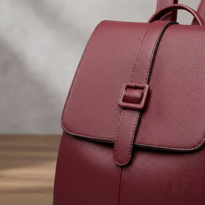 Mochila Para Mujer De Eco Cuero Grande Casual Urbana Dama Bordó Liso