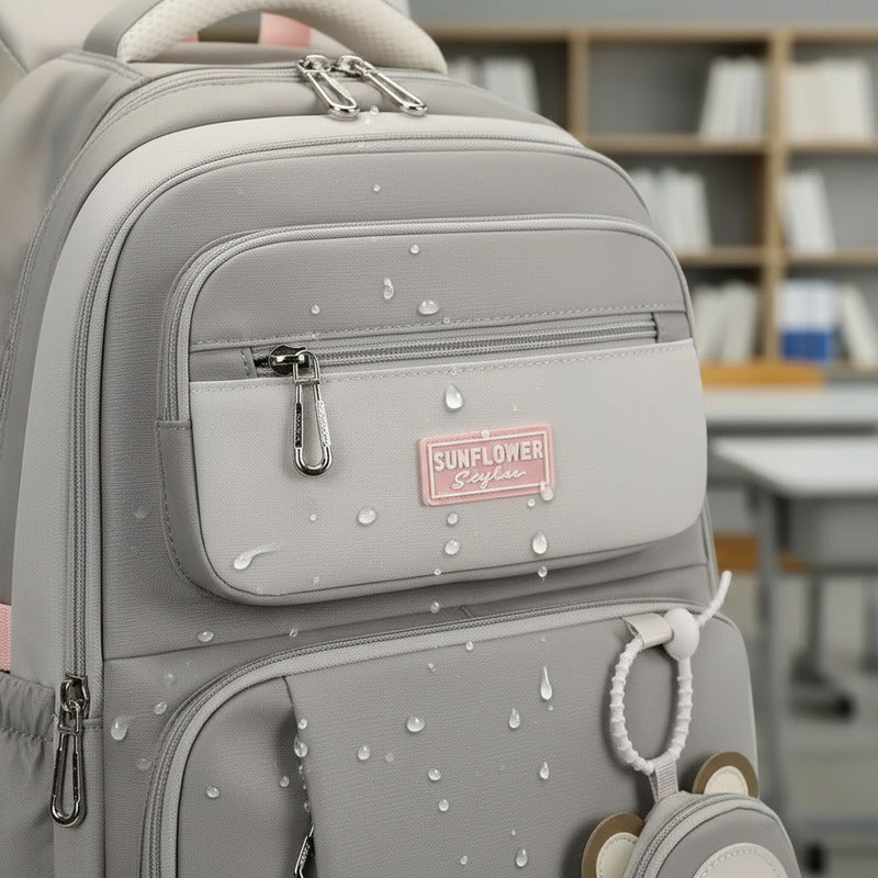 Mochila Escolar Liceal Unisex Grande Impermeable Para Viaje Gris Liso