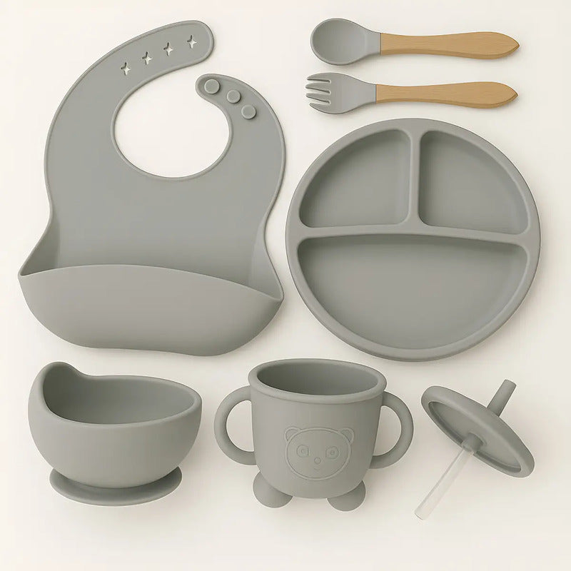 Set De Alimentación Bebe Vajilla De Silicona Varios Colores Gris