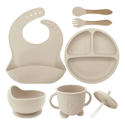 Set De Alimentación Bebe Vajilla De Silicona Varios Colores Beige