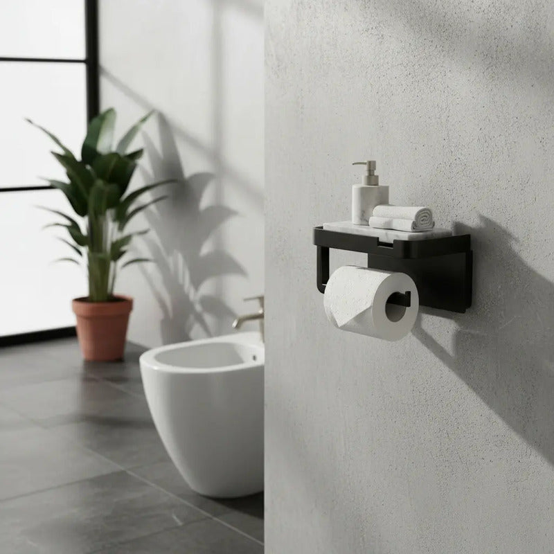 Porta Papel Higiénico Soporte Portarrollos Con Base Celular Negro