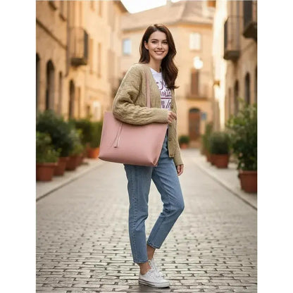 Cartera Mujer Bolso Dama Grande De Mano Cuerina Eco Cuero 1 Negro Lisa