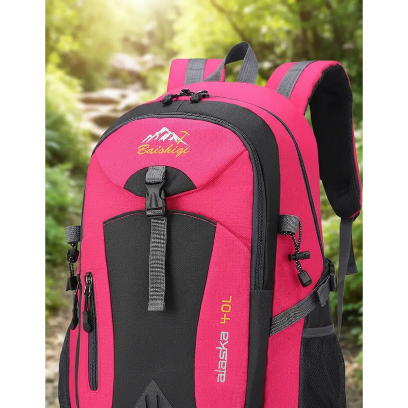 Mochila Deportiva Impermeable Reforzada Camping Trekking 40l Fucsia Liso