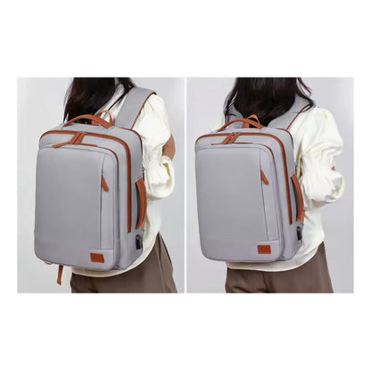 Mochila Antirrobo Usb Expansible Impermeable Trabajo Escolar Beige