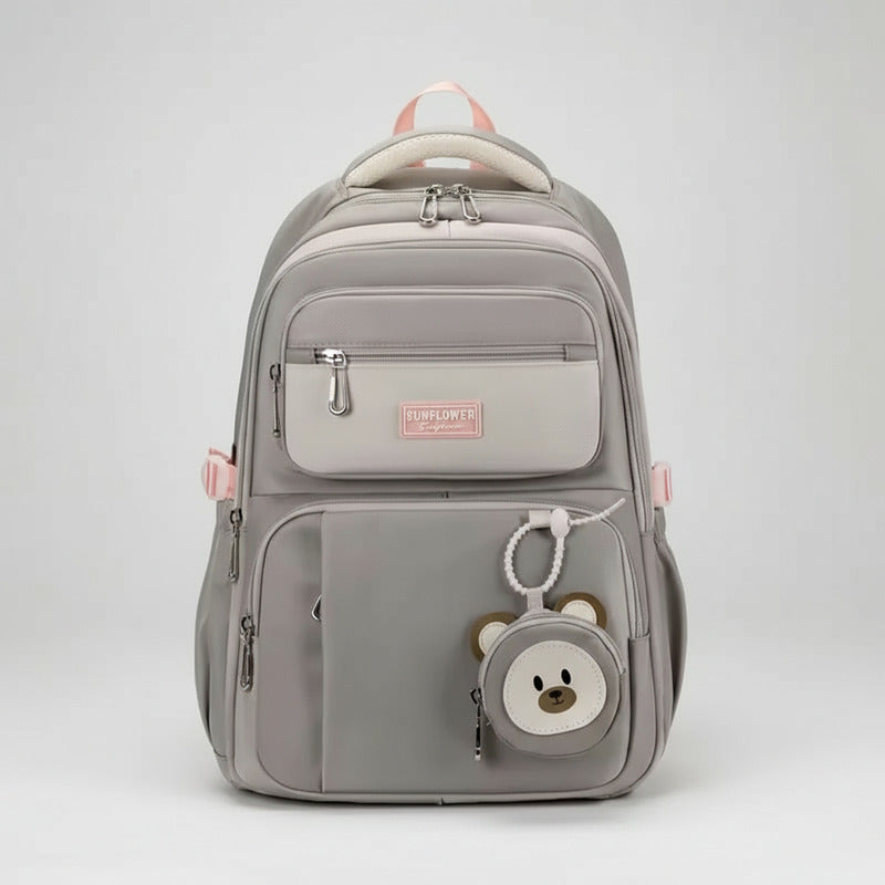 Mochila Escolar Liceal Unisex Grande Impermeable Para Viaje Gris Liso