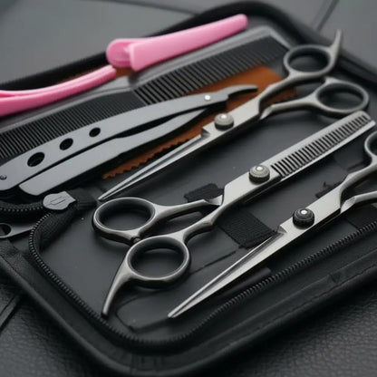 Tijeras De Peluqueria Profesional Set X3 Con Estuche  Negro