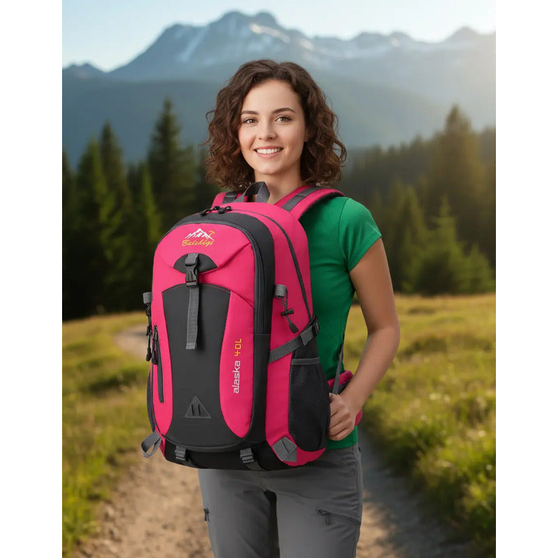 Mochila Deportiva Impermeable Reforzada Camping Trekking 40l Fucsia Liso