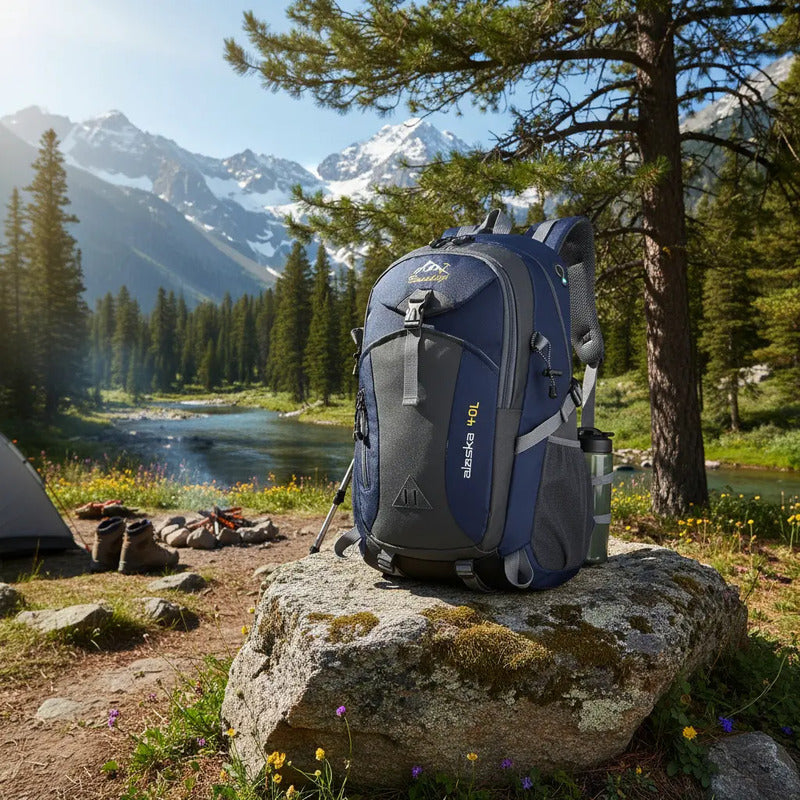 Mochila Deportiva Impermeable Reforzada Camping Trekking 40l Azul Oscuro Liso