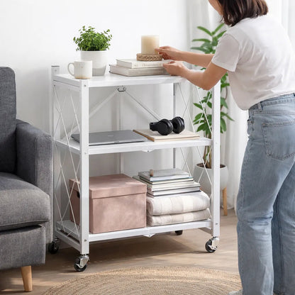 Estantería Plegable Metálica 3 Niveles Con Ruedas Resistente Blanco