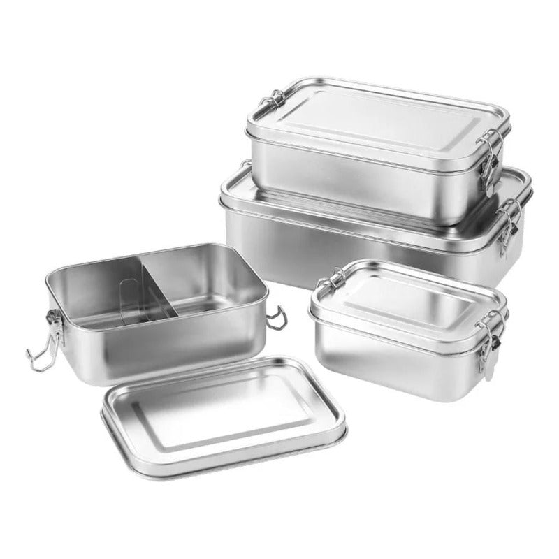 Recipiente Vianda Acero Inoxidable Contenedor Hermético Med Plateado