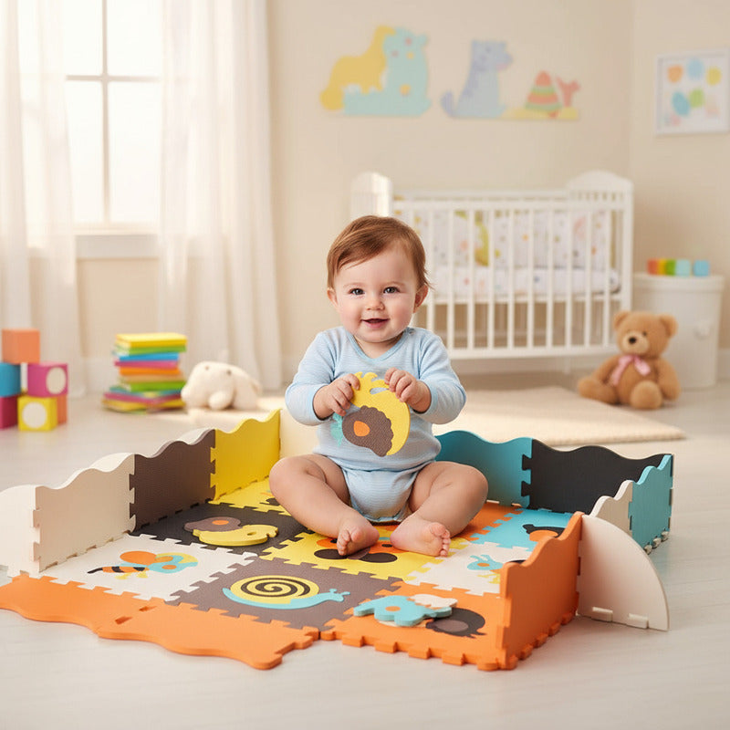 Alfombra Para Bebes Piso De Goma Eva Infantil Niño 114x114cm Animales