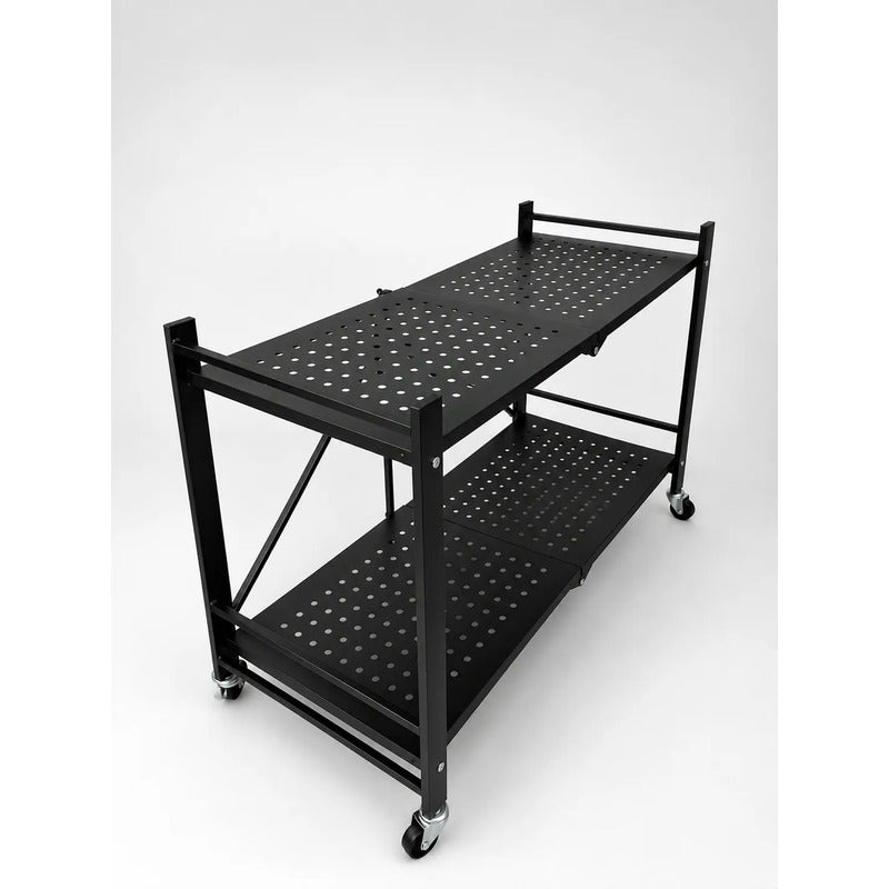 Estantería Metálica 2 Niveles Plegable Con Ruedas Resistente Negro