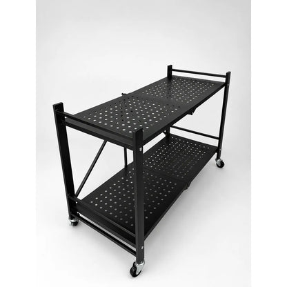Estantería Metálica 2 Niveles Plegable Con Ruedas Resistente Negro