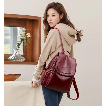 Mochila Dama Bolso Mujer Cuerina Eco Cuero Bolsillo Solapac3