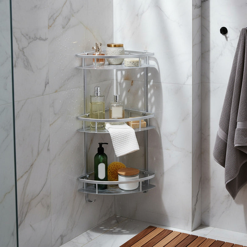 Esquinero Organizador Repisa De Baño Ducha Tres Estantes  Plateado
