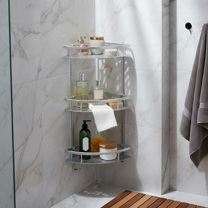 Esquinero Organizador Repisa De Baño Ducha Tres Estantes  Plateado