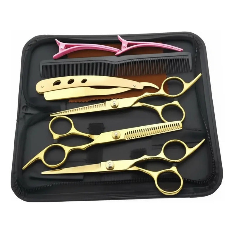 Tijeras De Peluqueria Profesional Set X3 Con Estuche  Dorado