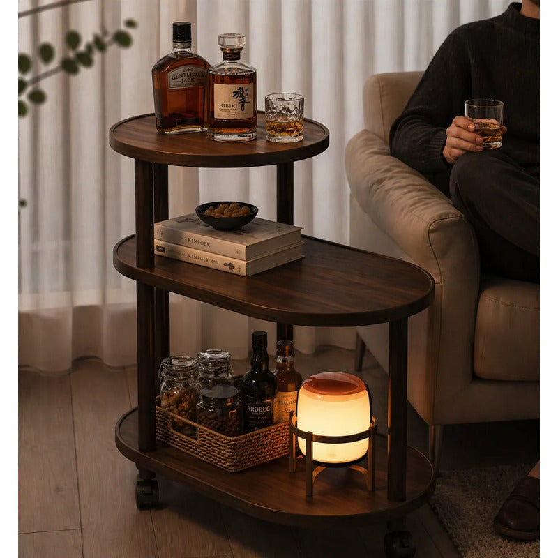 Mesa Auxiliar De Madera Con Ruedas Carrito De Bar Moderno