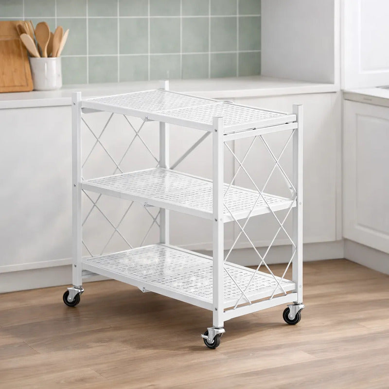 Estantería Plegable Metálica 3 Niveles Con Ruedas Resistente Blanco