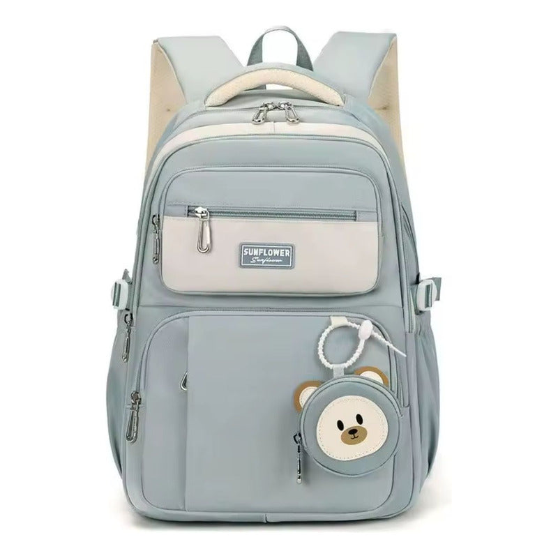 Mochila Escolar Liceal Unisex Grande Impermeable Para Viaje Celeste Liso