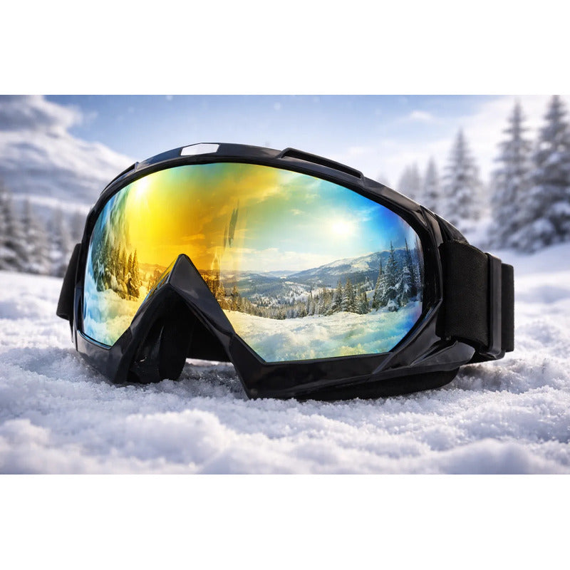 Antiparras Moto Anteojos Motocross Nieve Deporte Premium Negro Tornasolado Amarillo Unico