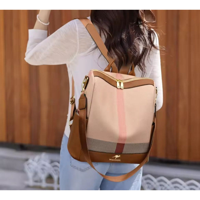 Mochila Dama Eco Cuero De Mujer Impermeable Marrón Urbana Marrón