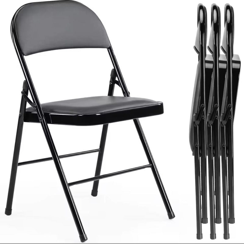 Silla Plegable De Acero Acolchonada Eco Cuero Resistente Negro