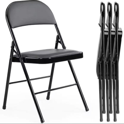 Silla Plegable De Acero Acolchonada Eco Cuero Resistente Negro