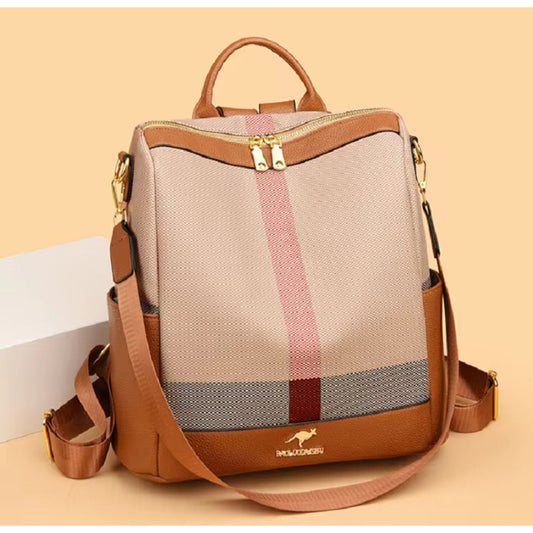 Mochila Dama Eco Cuero De Mujer Impermeable Marrón Urbana Marrón