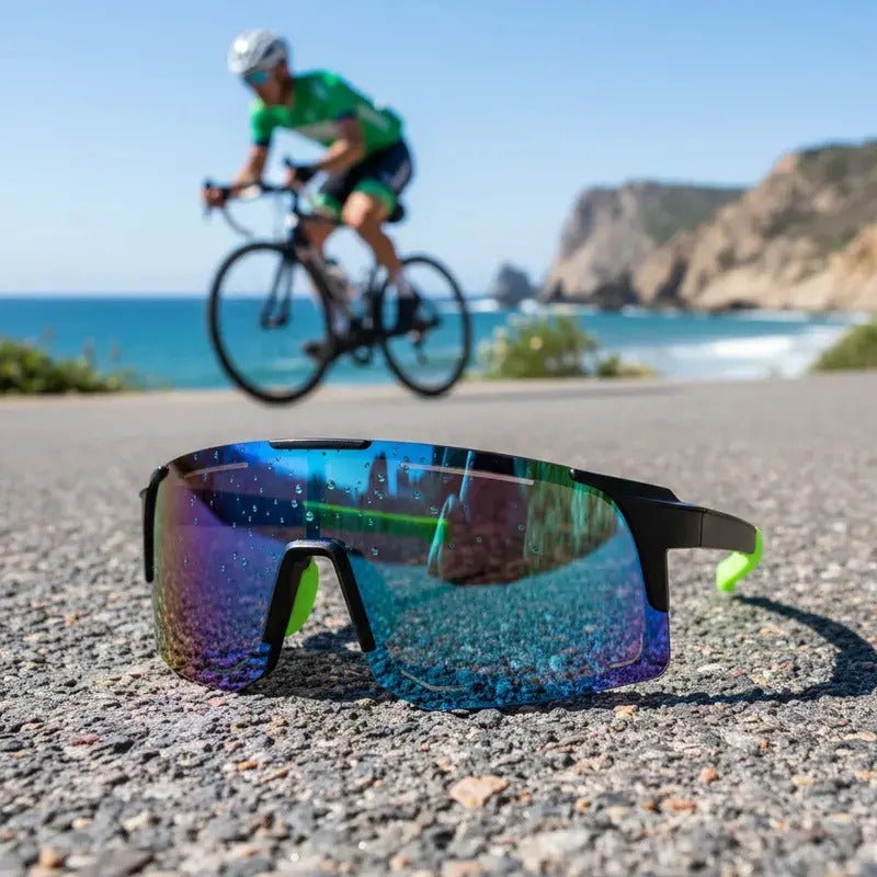 Lentes De Ciclismo Deporte Polarizados Protección Uv Unisex  Tornasolado Verde Y Negro