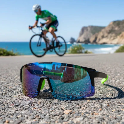 Lentes De Ciclismo Deporte Polarizados Protección Uv Unisex  Tornasolado Verde Y Negro