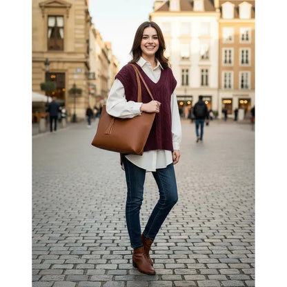 Cartera Mujer Bolso Dama Grande De Mano Cuerina Eco Cuero 1 Azul Acero Lisa
