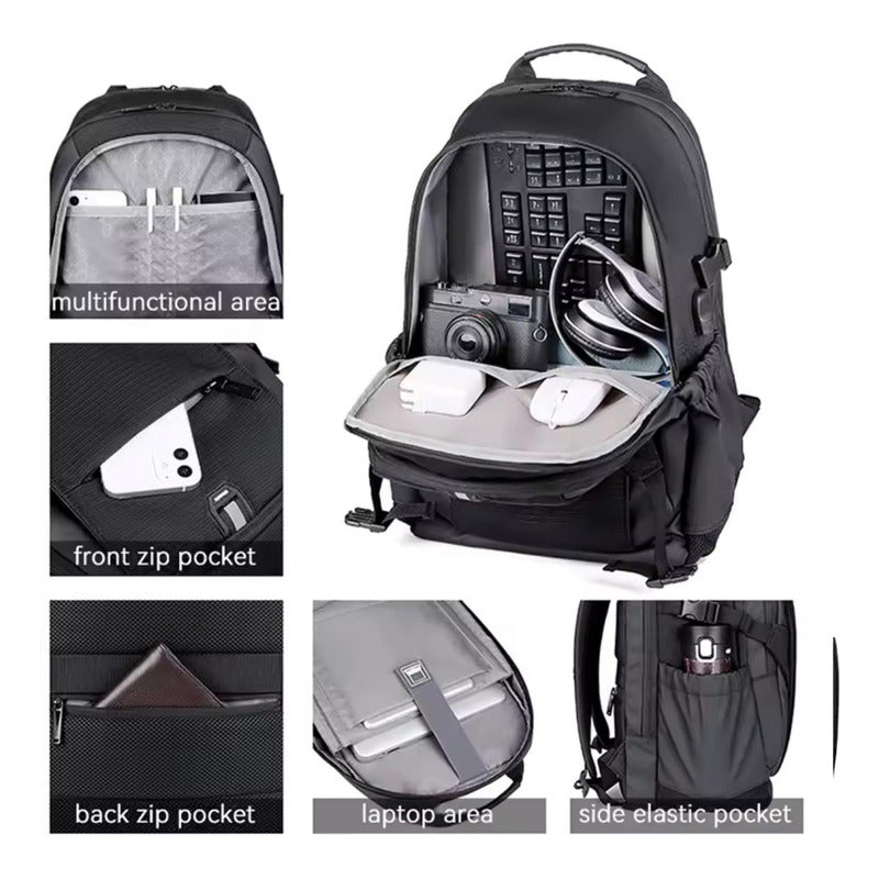 Mochila Impermeable Urbana De Viaje Para Notebook Unisex Negro Liso