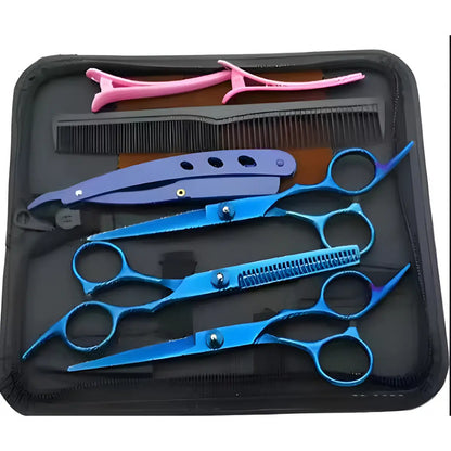 Tijeras De Peluqueria Profesional Set X3 Con Estuche  Azul