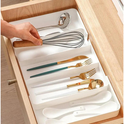 Organizador Separador De Cubiertos Para Cajón Extensible  Blanco