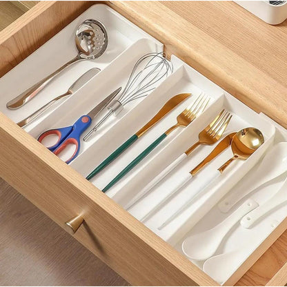 Organizador Separador De Cubiertos Para Cajón Extensible  Blanco