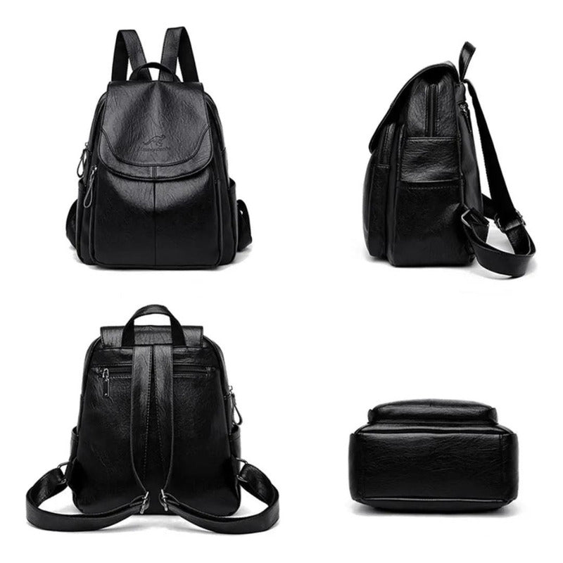 Mochila Dama Bolso Mujer Cuerina Eco Cuero Bolsillo Solapac3