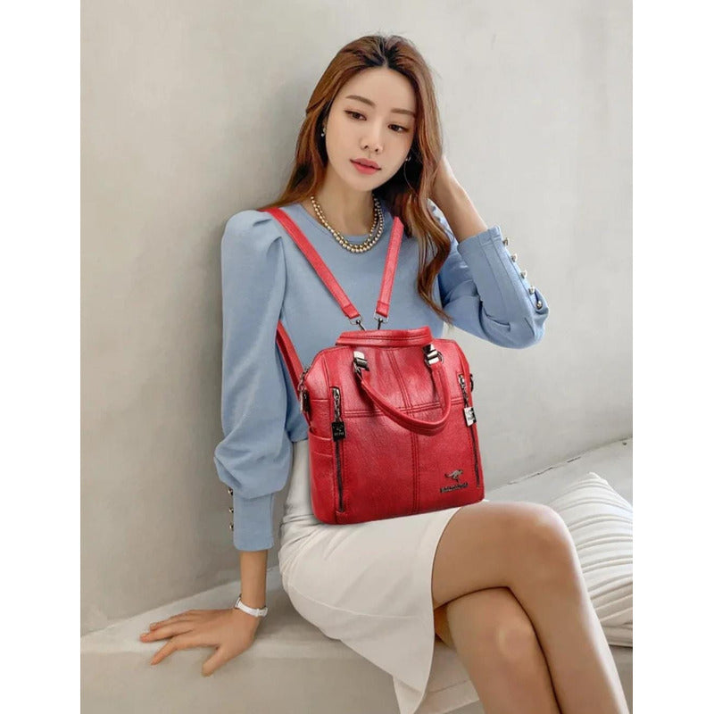 Mochila Cuerina Dama Bolso De Hombro Mujer Multifunción C4