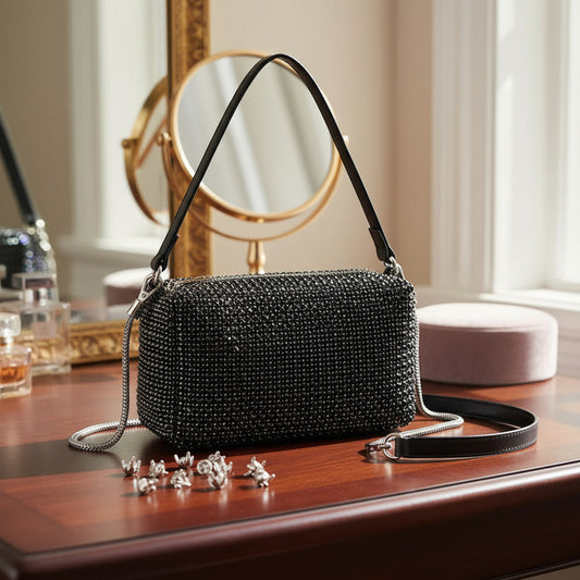 Cartera De Mano Brillos Negra Elegante Fiesta Mujer Noche Negro