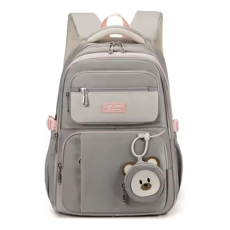 Mochila Escolar Liceal Unisex Grande Impermeable Para Viaje Gris Liso