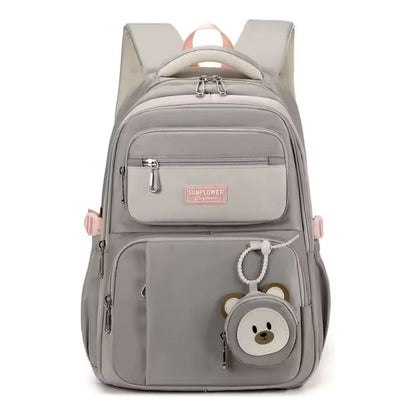 Mochila Escolar Liceal Unisex Grande Impermeable Para Viaje Gris Liso