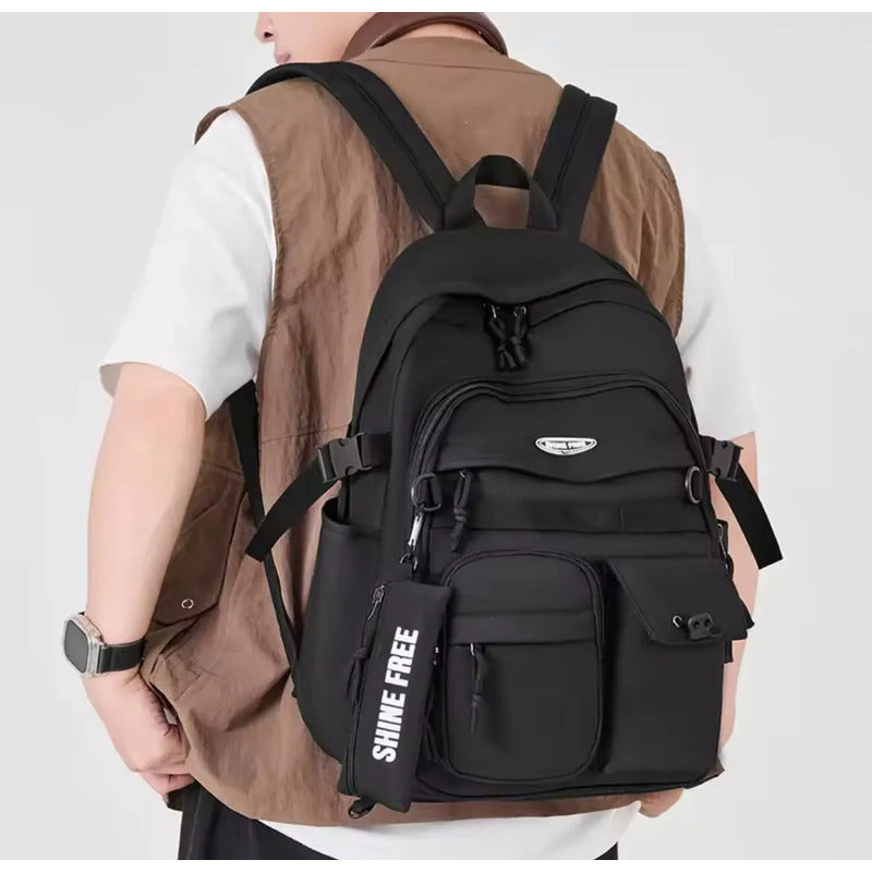 Mochila Escolar Liceal Facultad Urbana Impermeable Moderna Blanco Liso