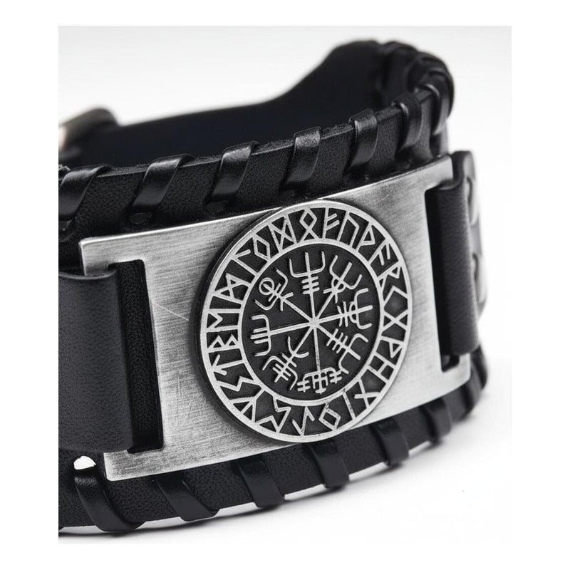 Pulsera De Eco Cuero Modelo Enchapado Vikingo Para Hombre