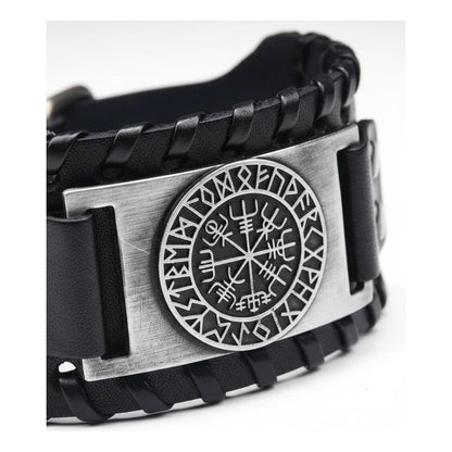 Pulsera De Eco Cuero Modelo Enchapado Vikingo Para Hombre